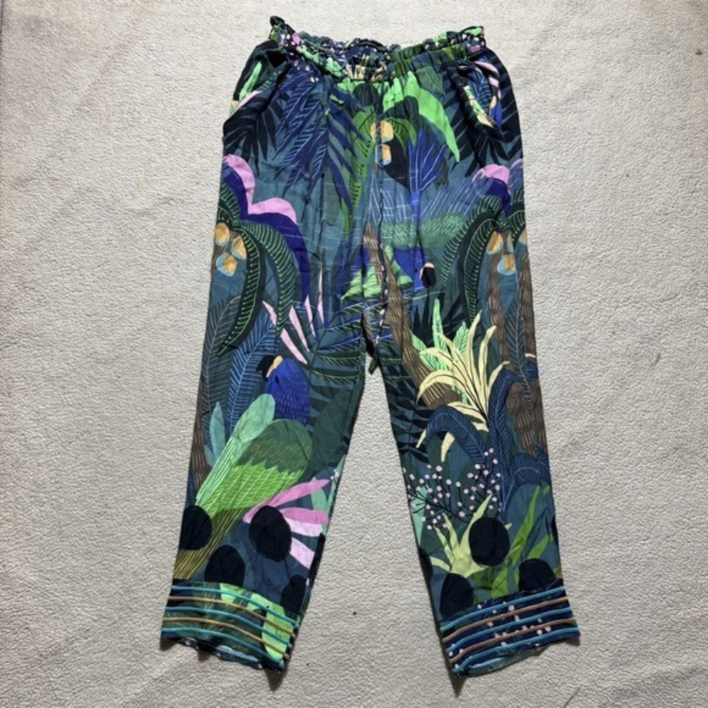 Farm Rio x Anthropologie Pants Womens Medium Petite MP Tropique Embroidered Logo